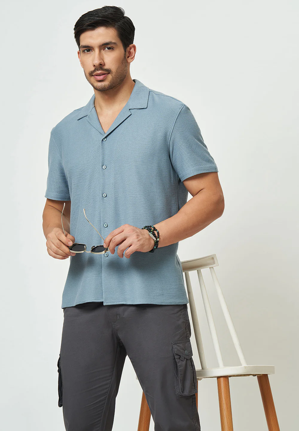 Men Basic Blue Solid Casual Shirt - Image 5