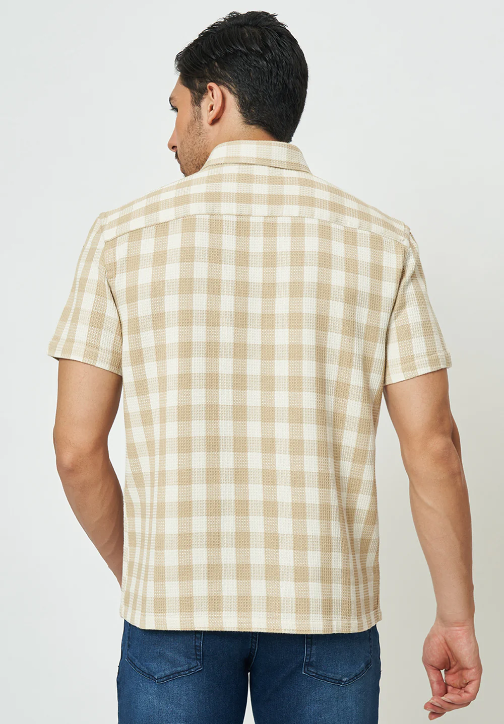 Men Beige Checkered Casual Shirt - Image 2