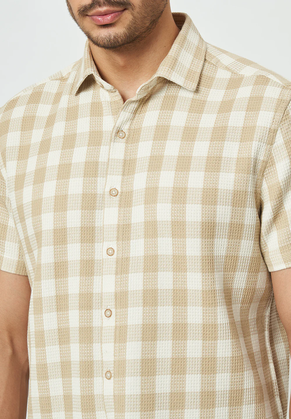 Men Beige Checkered Casual Shirt - Image 4
