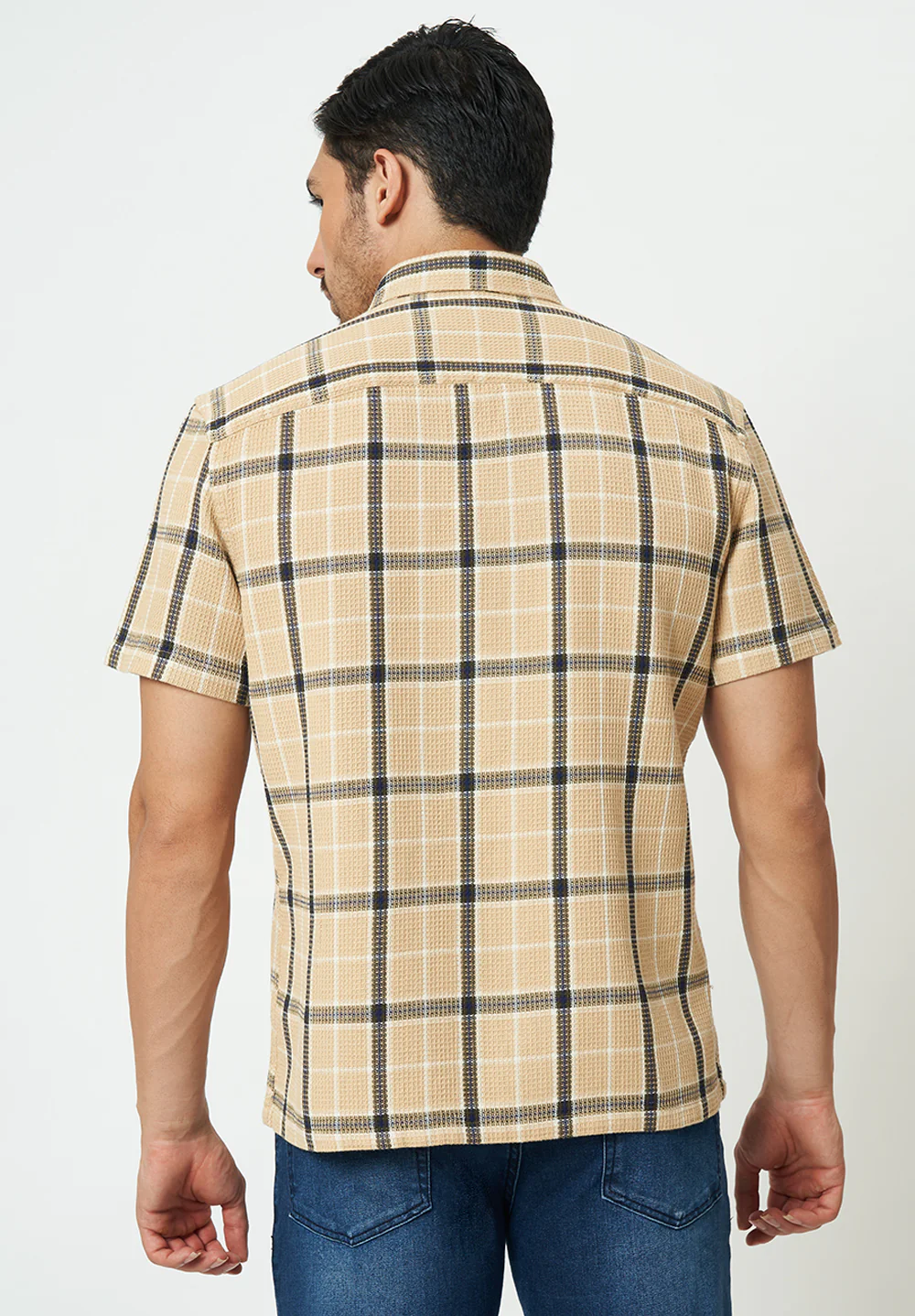 Men Beige Checks Casual Shirt - Image 2