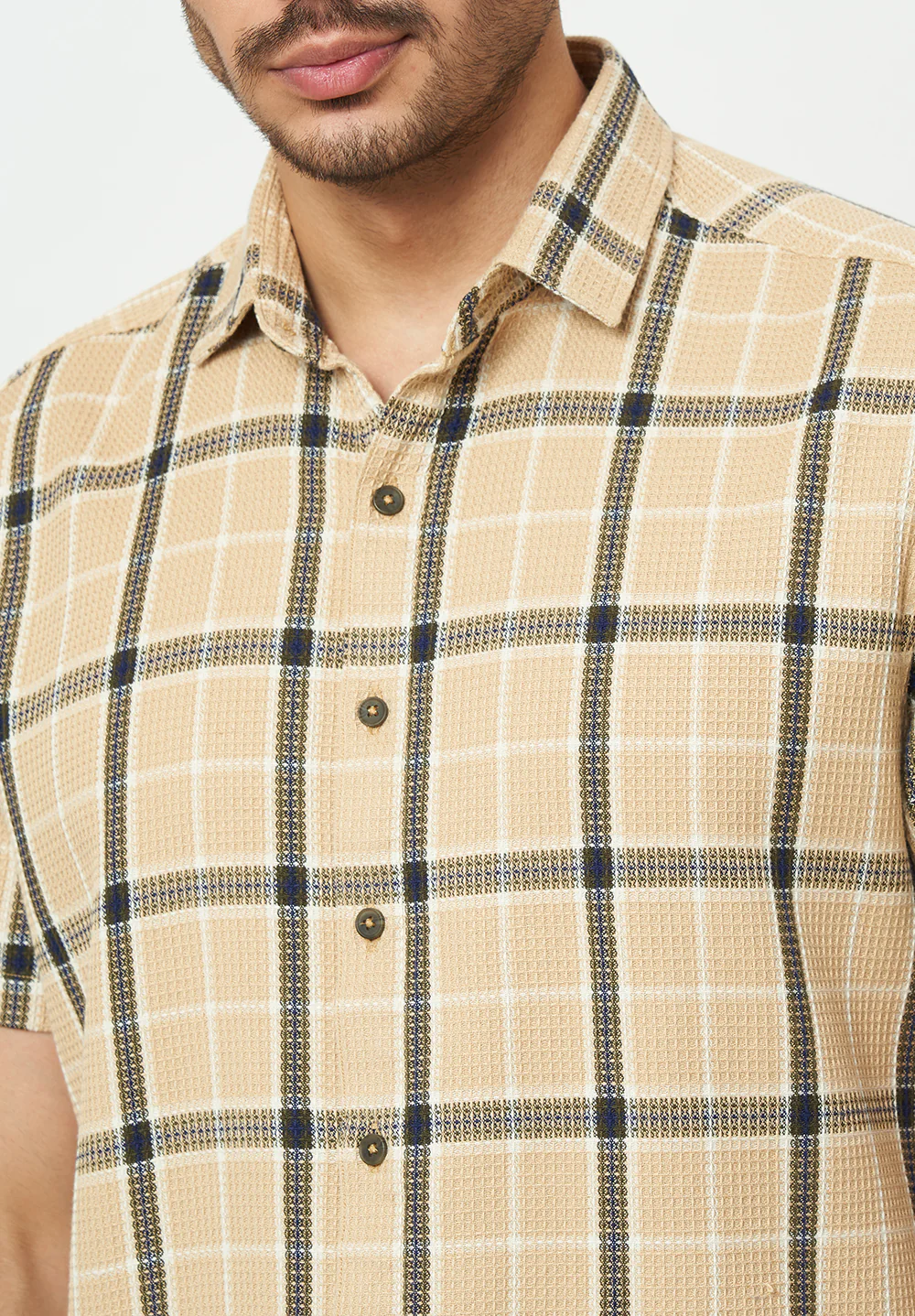 Men Beige Checks Casual Shirt - Image 4