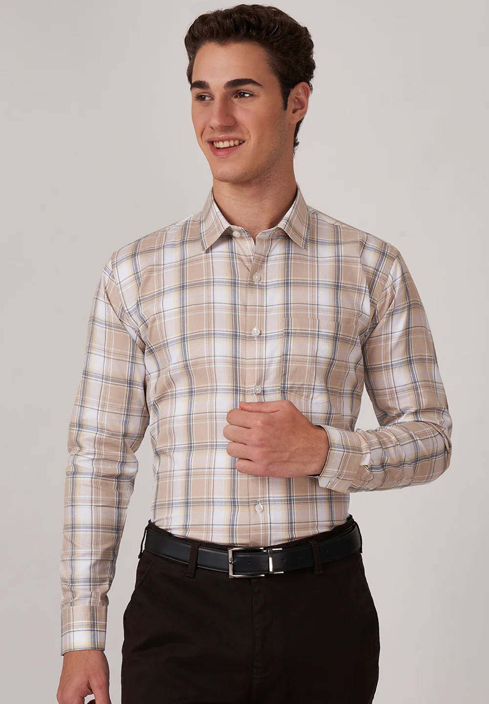 Men Beige Slim Fit Formal Shirt