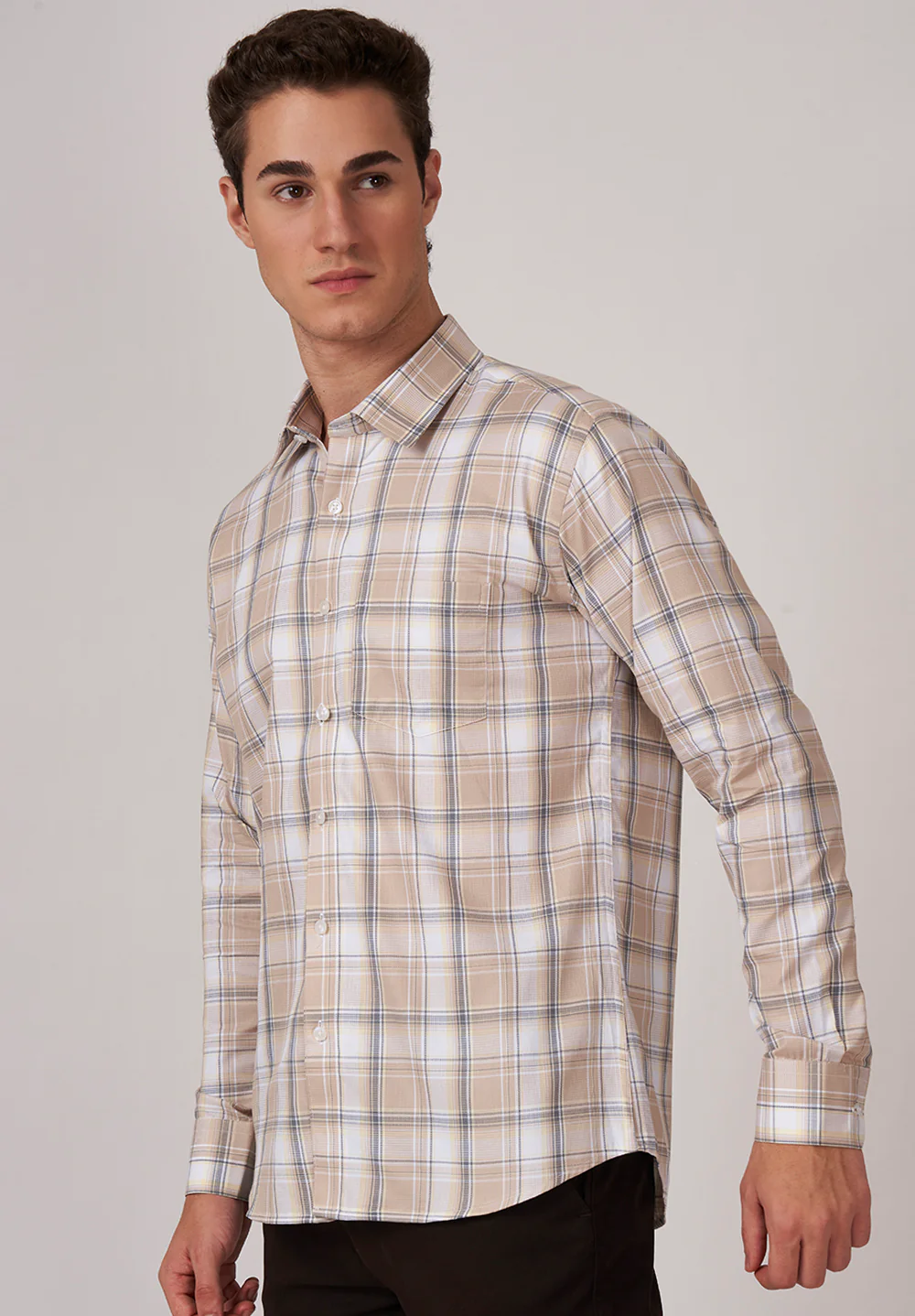 Men Beige Slim Fit Formal Shirt - Image 2