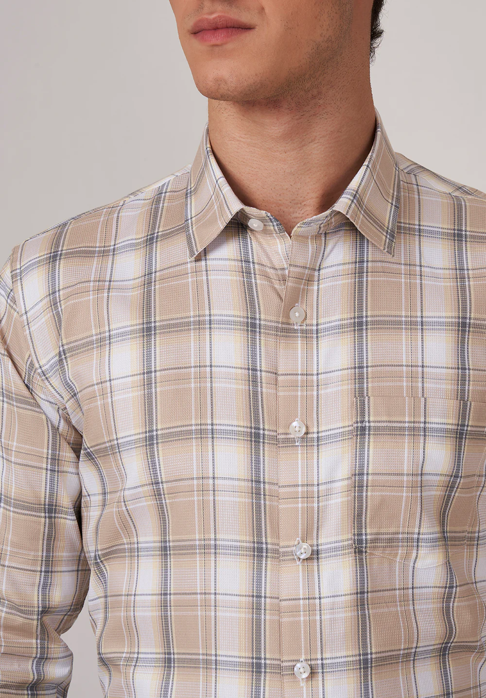Men Beige Slim Fit Formal Shirt - Image 4