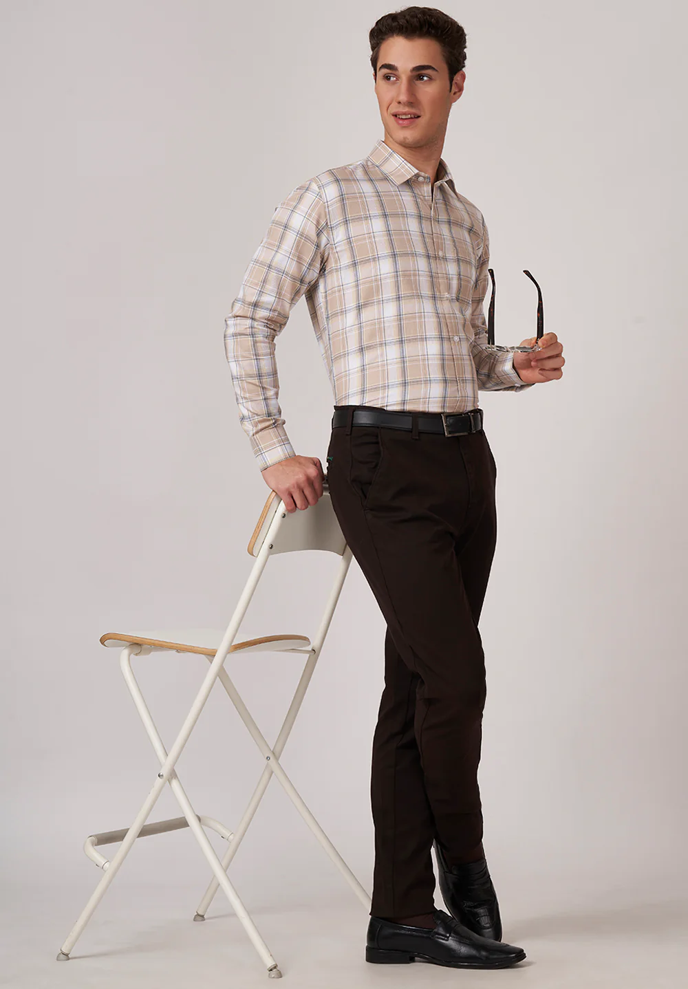 Men Beige Slim Fit Formal Shirt - Image 5