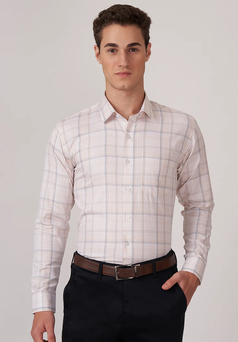 Men Beige Slim Fit Formal Shirt