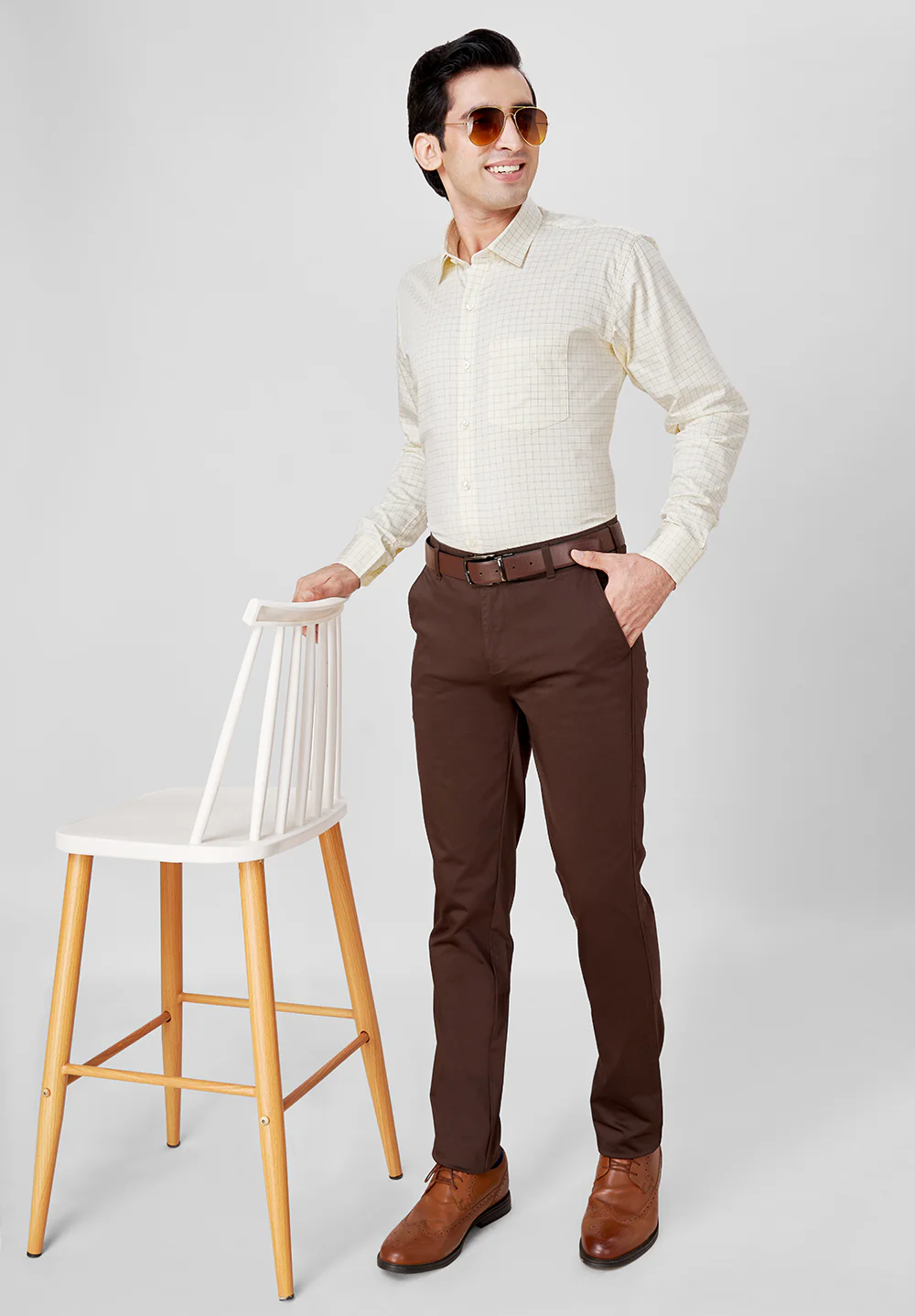 Men Beige Slim Fit Formal Shirt - Image 5