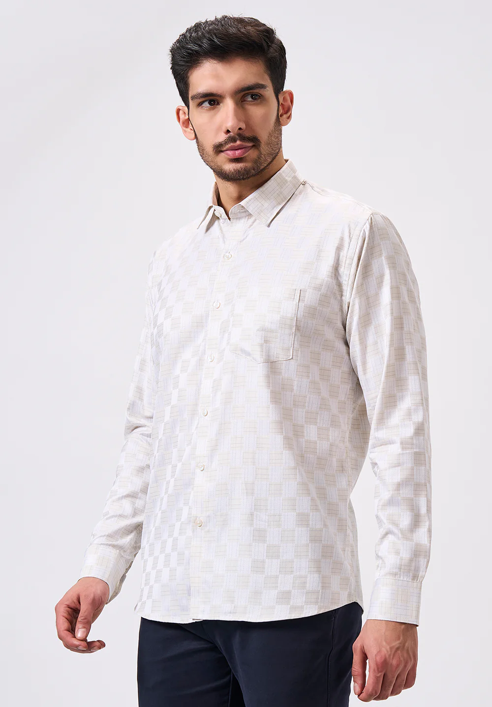 Men Beige Slim Fit Formal Shirt - Image 3