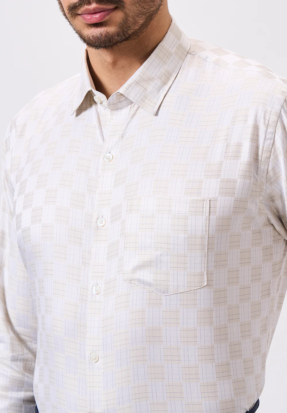 Men Beige Slim Fit Formal Shirt - Image 4