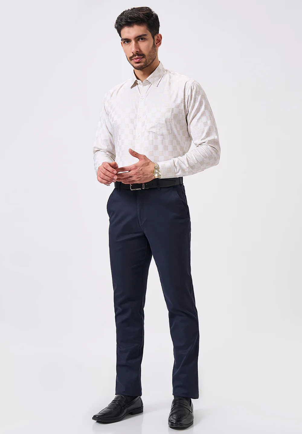 Men Beige Slim Fit Formal Shirt - Image 5