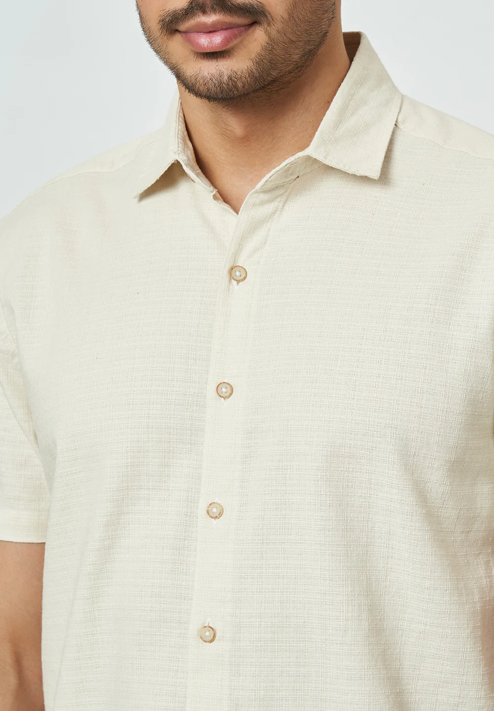 Men Beige Light Textured Casual Shirt - Image 3