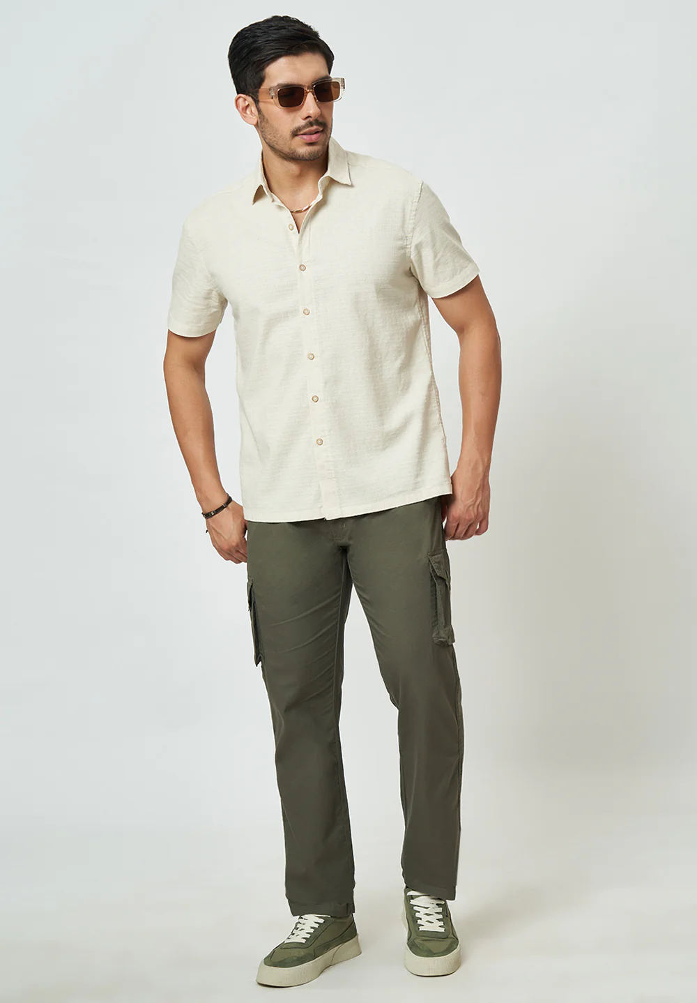 Men Beige Light Textured Casual Shirt - Image 4