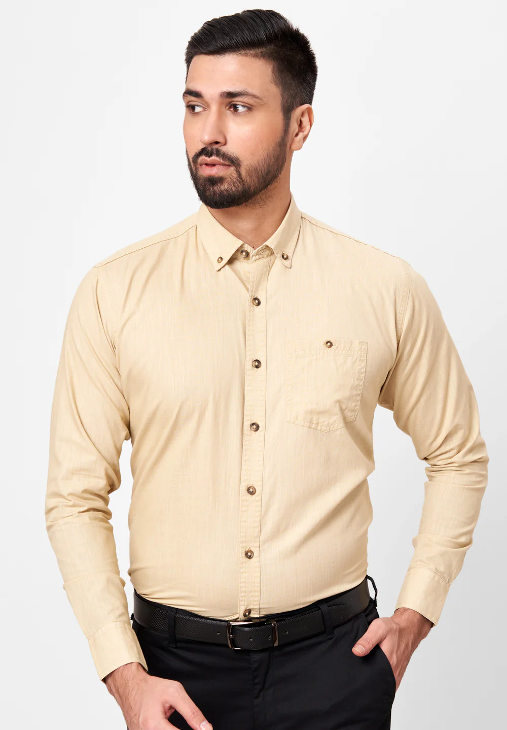 Men Beige Slim Fit Formal Shirt