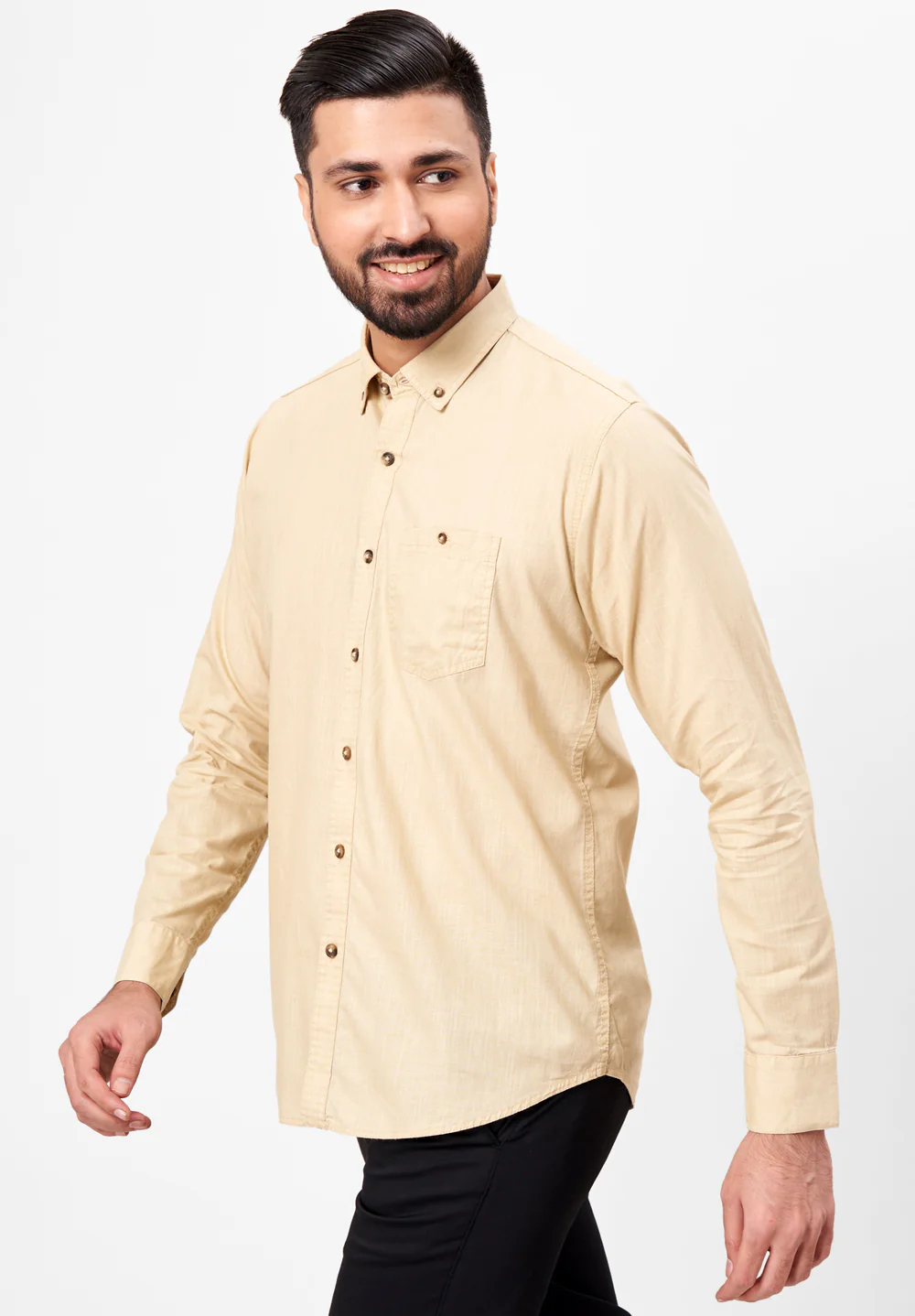 Men Beige Slim Fit Formal Shirt - Image 2