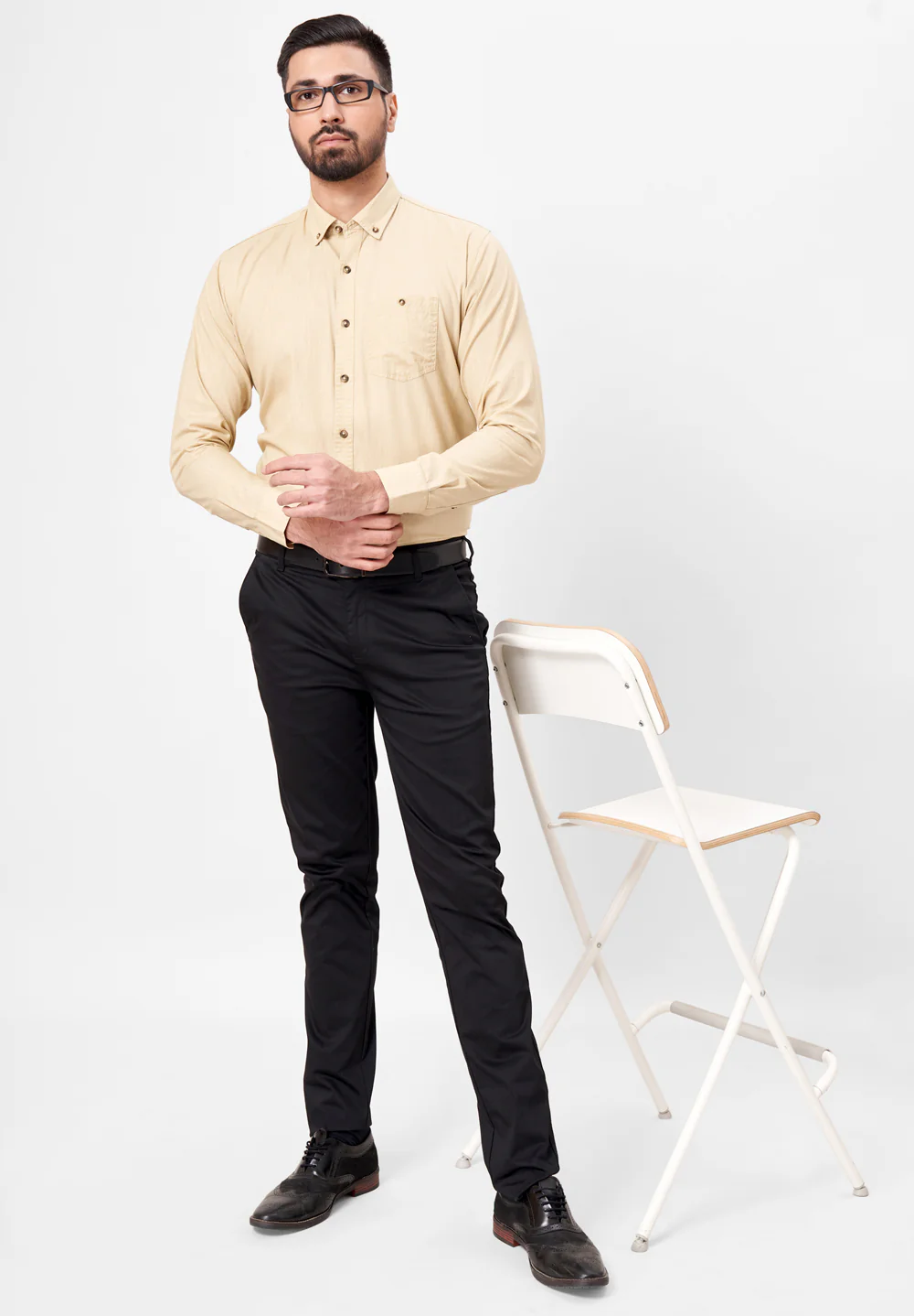 Men Beige Slim Fit Formal Shirt - Image 5