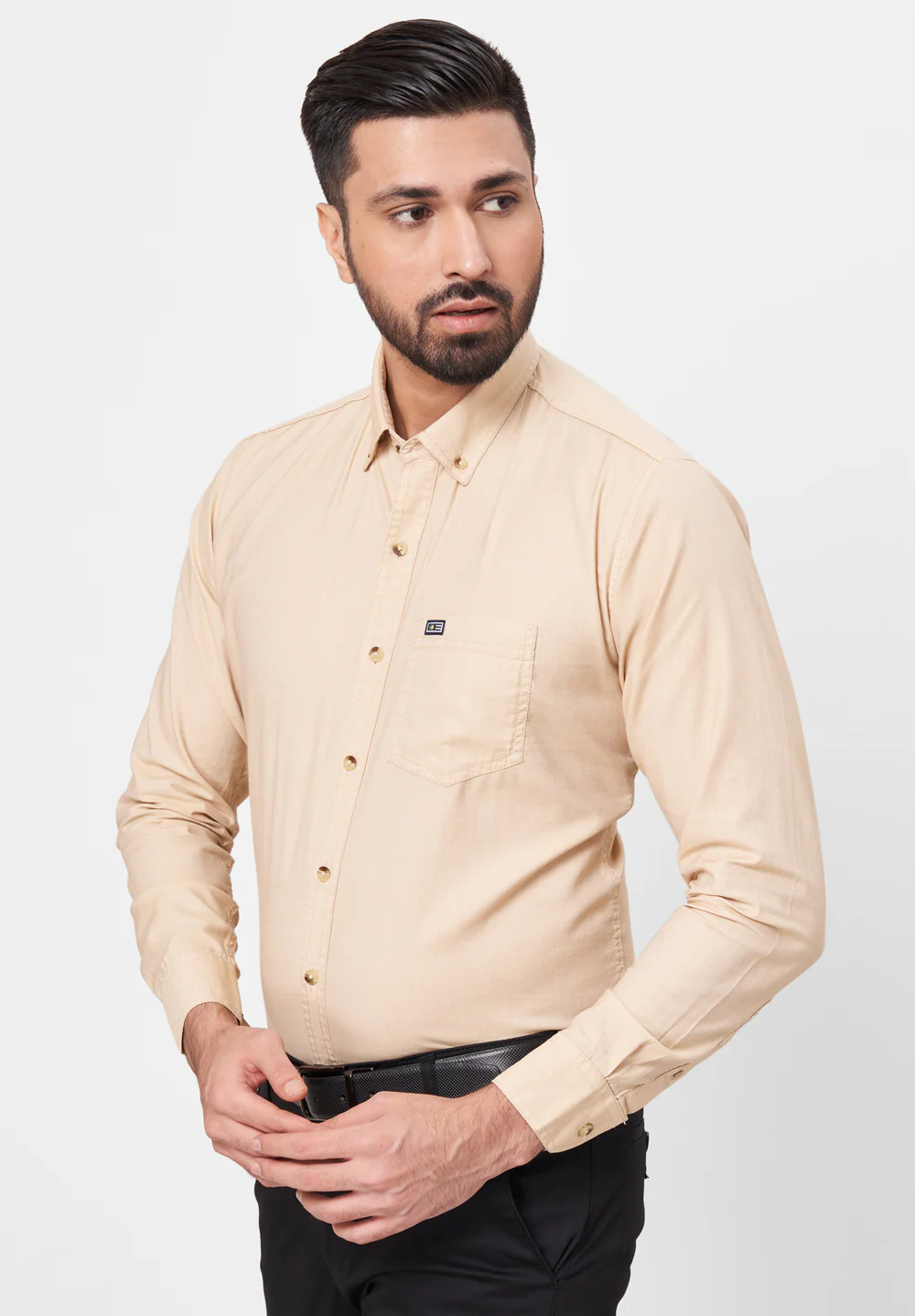 Men Beige Slim Fit Formal Shirt