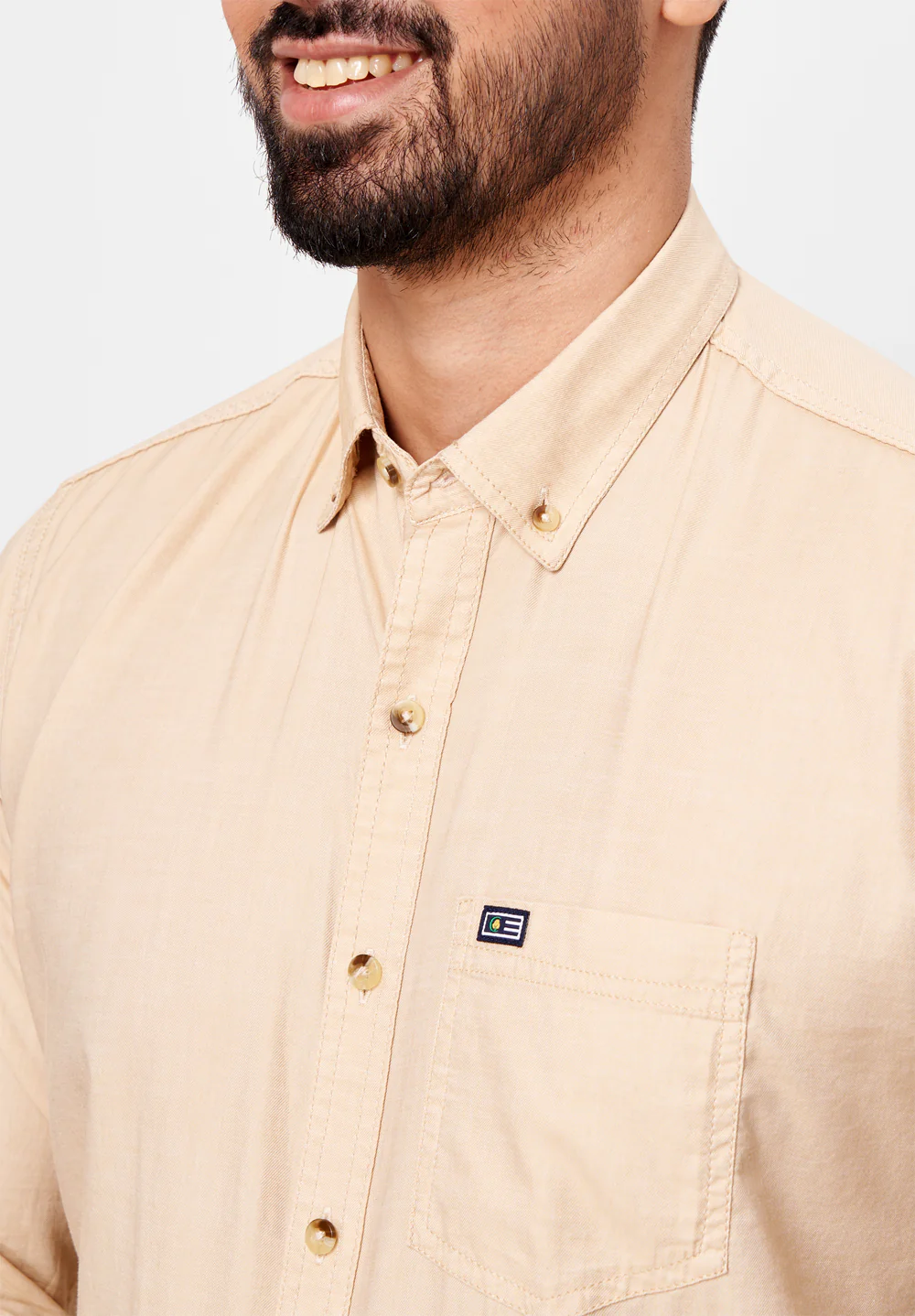 Men Beige Slim Fit Formal Shirt - Image 3