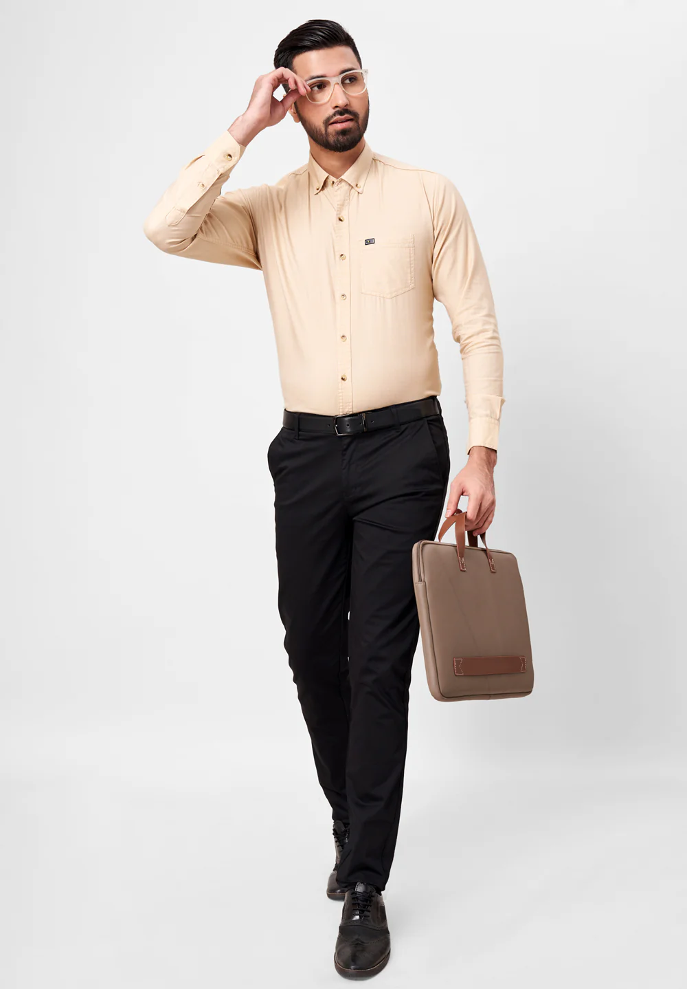 Men Beige Slim Fit Formal Shirt - Image 4
