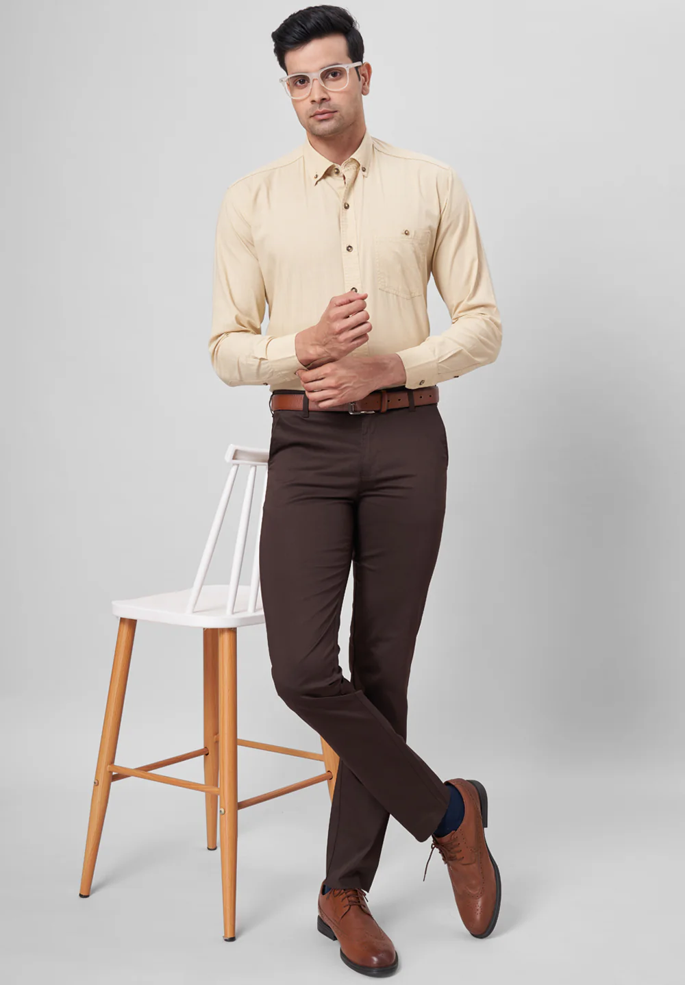 Men Beige Smart Fit Formal Shirt - Image 5
