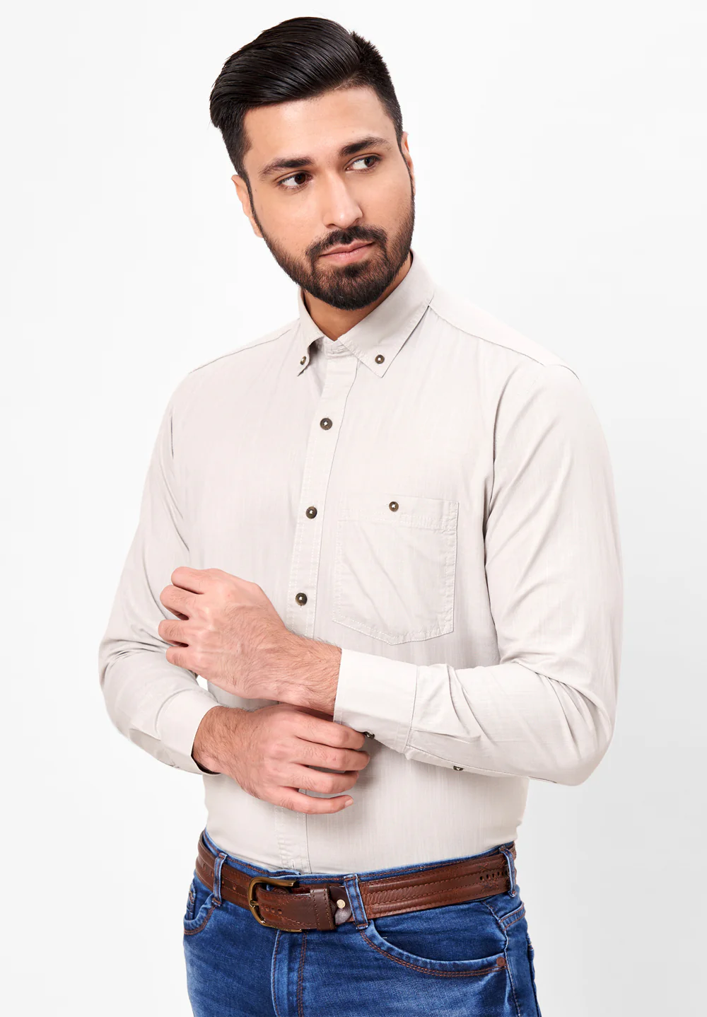 Men Beige Smart Fit Formal Shirt - Image 4