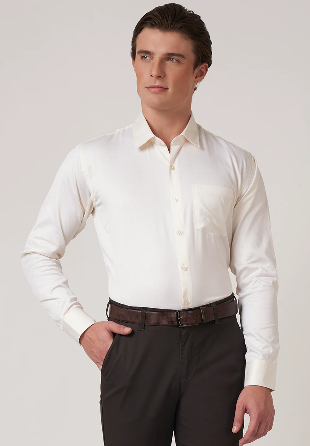 Men Beige Slim Fit Formal Shirt