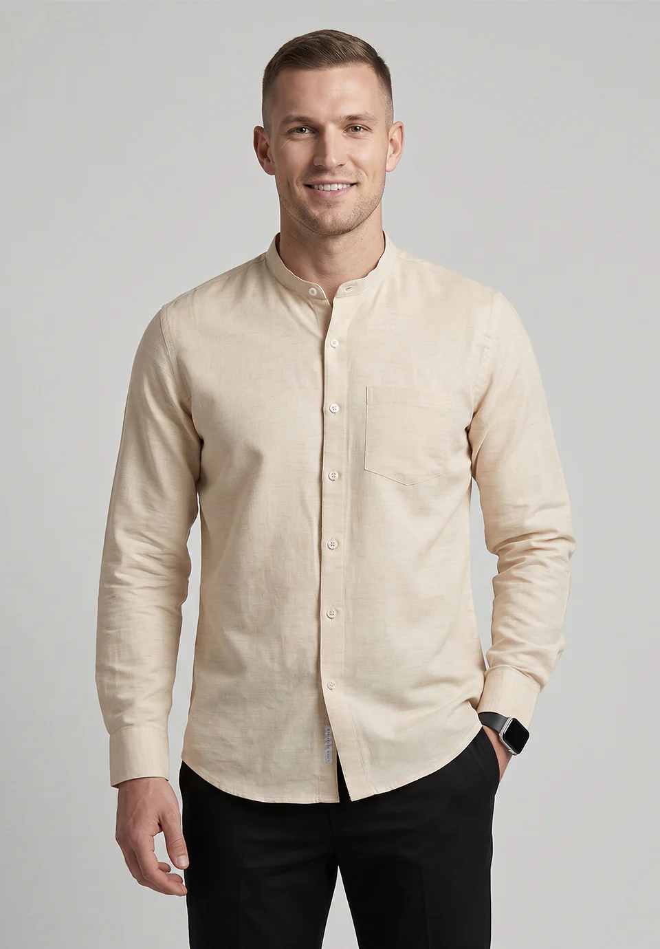 Men Beige Slim Fit Formal Shirt