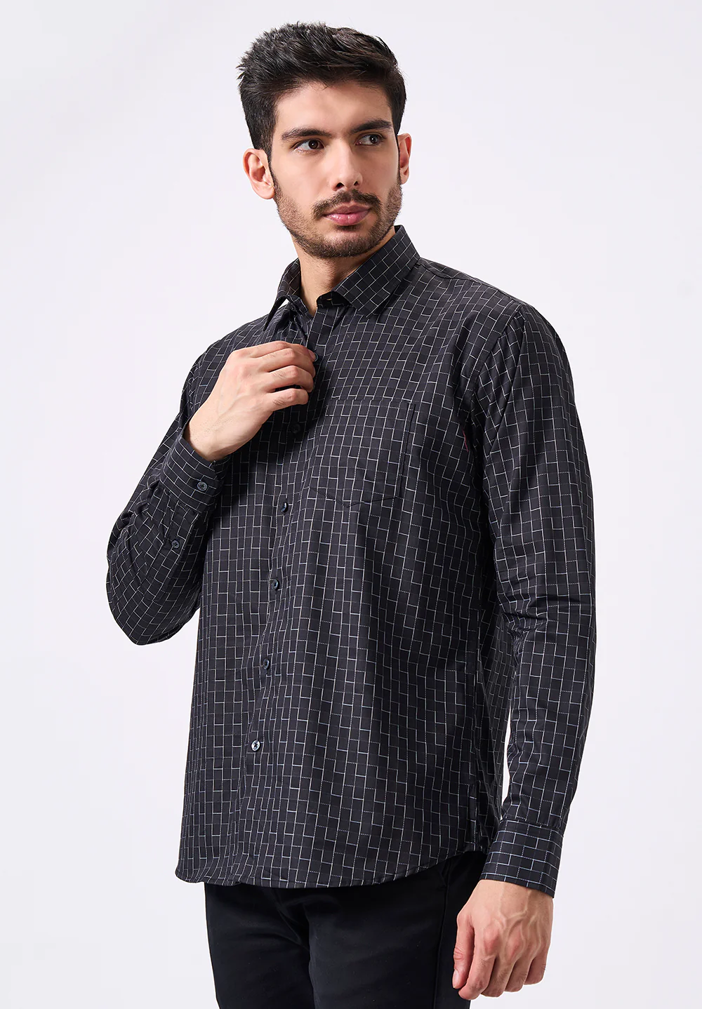 Men Black Slim Fit Formal Shirt - Image 3