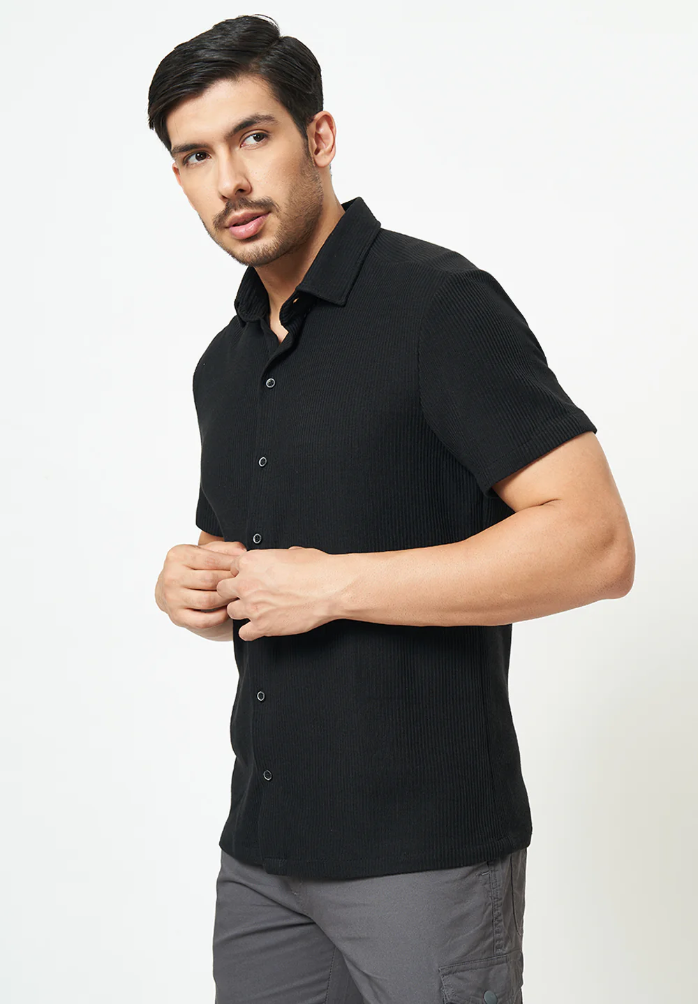 Men Black Textured Casual Shirt - Image 3