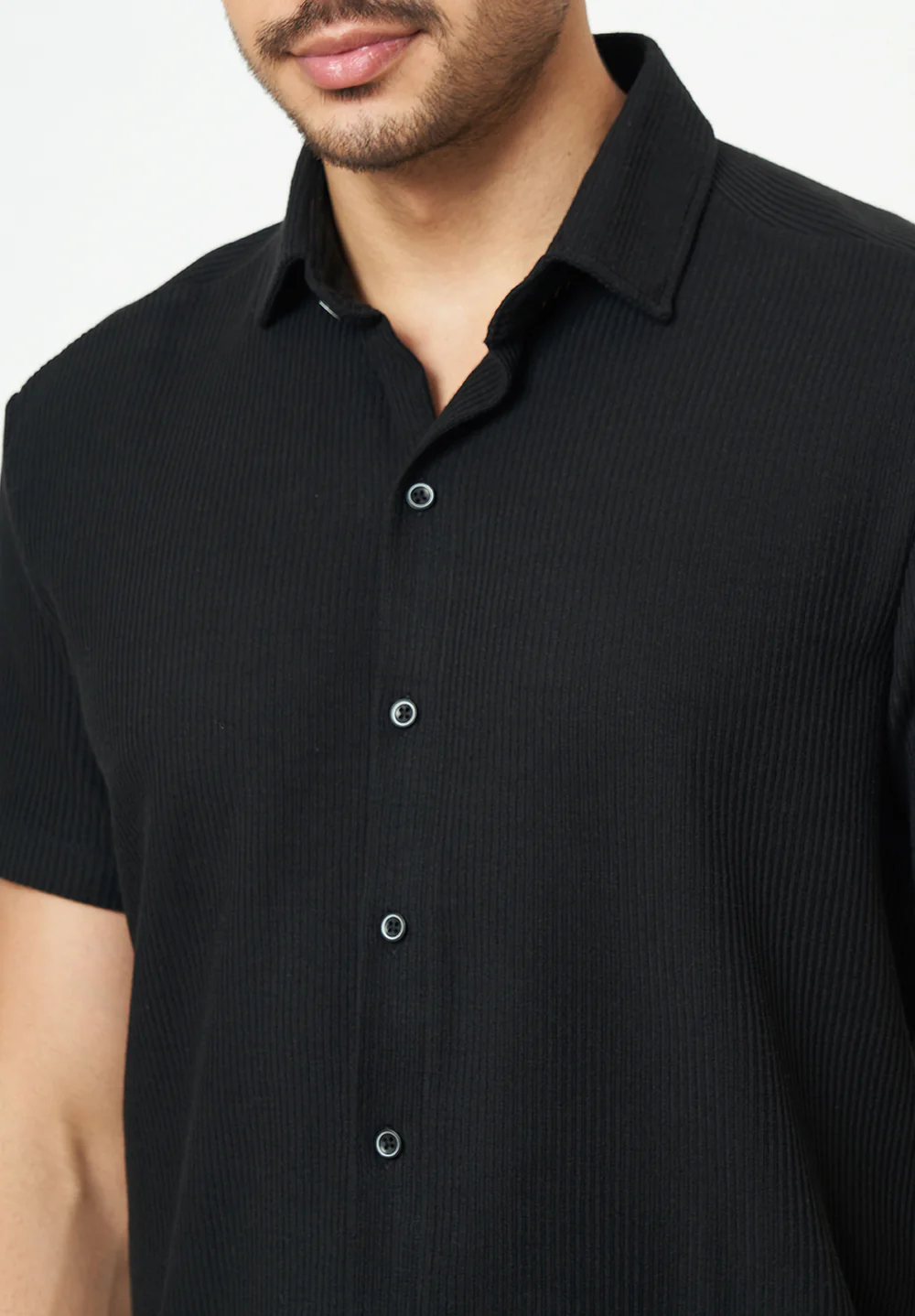Men Black Textured Casual Shirt - Image 4