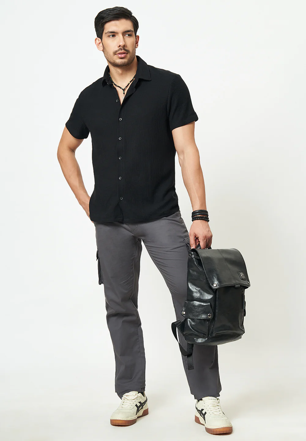 Men Black Textured Casual Shirt - Image 5
