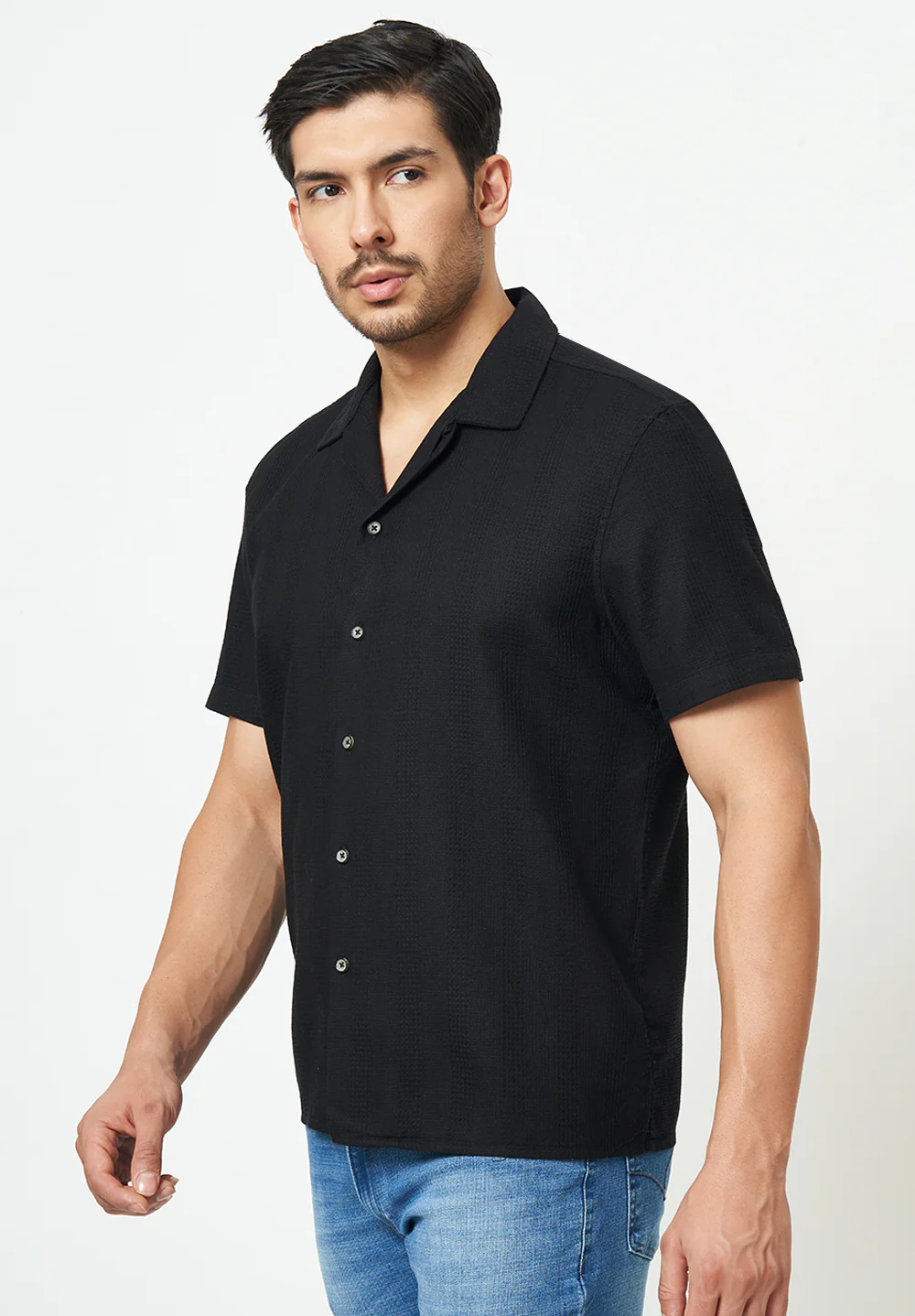 Men Black Textured Casual Shirt - Image 3
