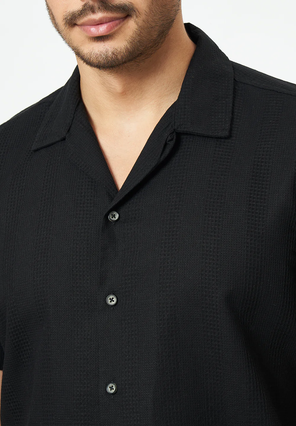 Men Black Textured Casual Shirt - Image 4
