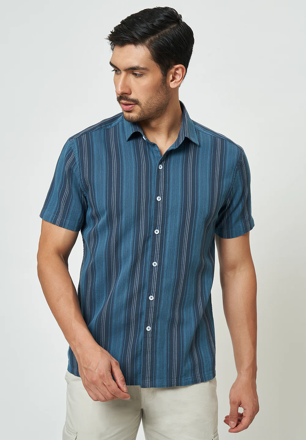 Men Blue Black Striped Casual Shirt