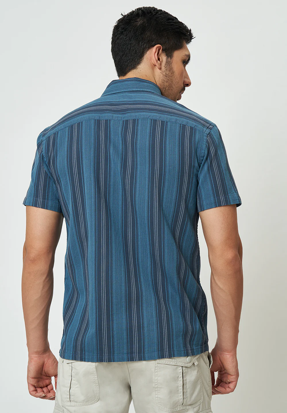 Men Blue Black Striped Casual Shirt - Image 2