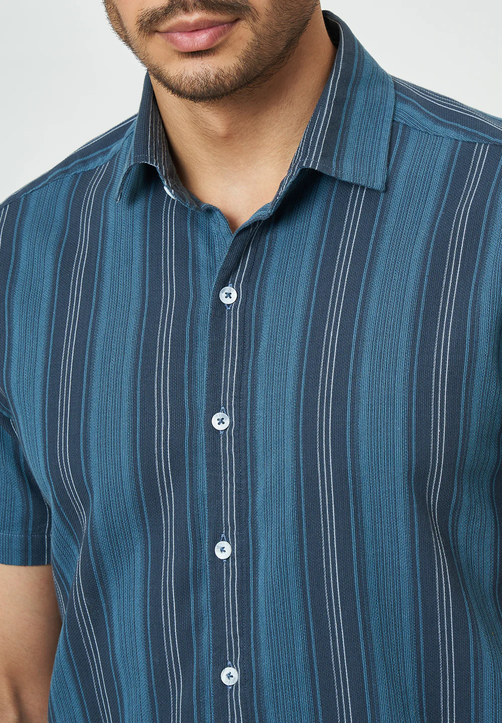 Men Blue Black Striped Casual Shirt - Image 4