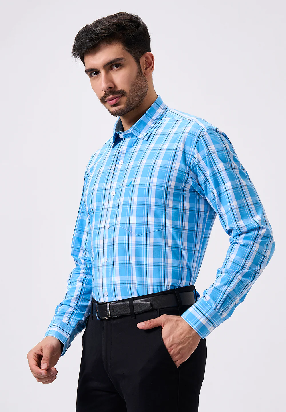 Men Blue Regular Fit Formal Shirt - Image 3