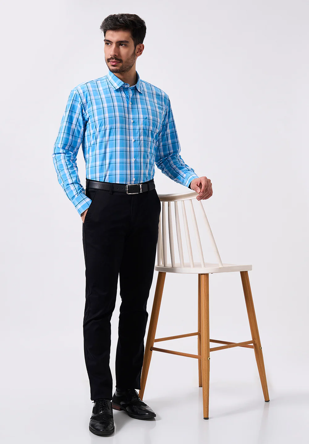 Men Blue Regular Fit Formal Shirt - Image 5