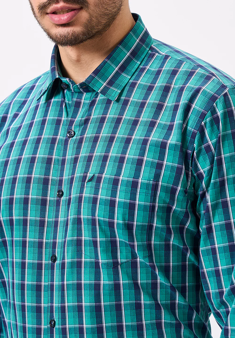 Men Blue Slim Fit Formal Shirt - Image 5