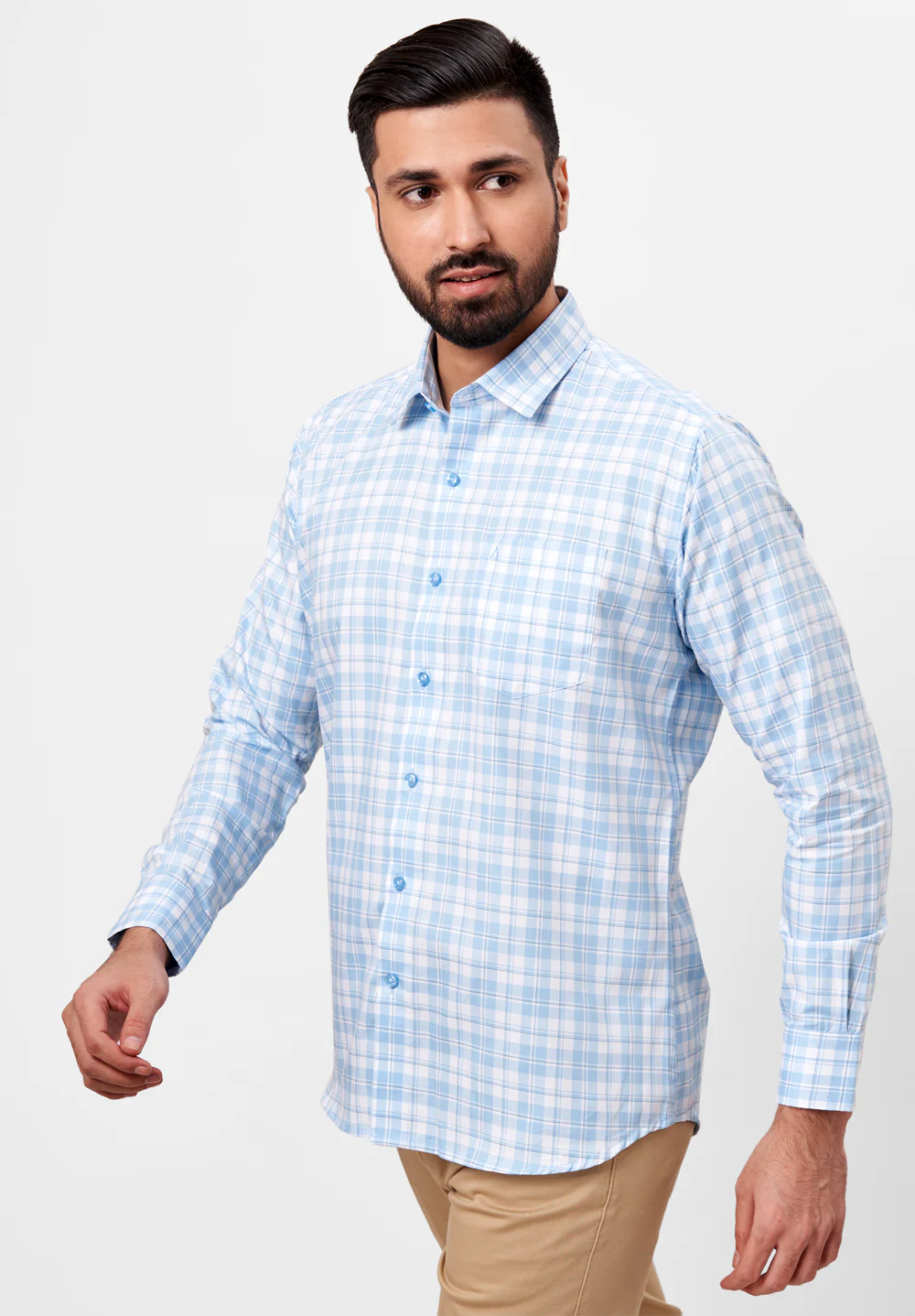 Men Blue Slim Fit Formal Shirt - Image 4
