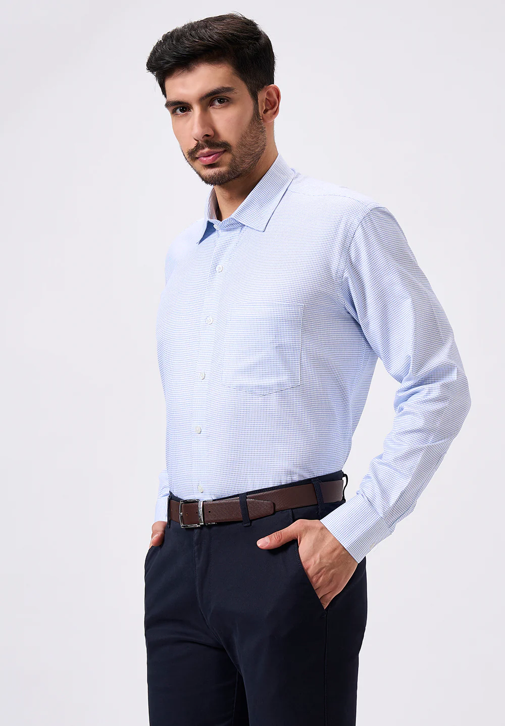 Men Blue Regular Fit Formal Shirt - Image 4