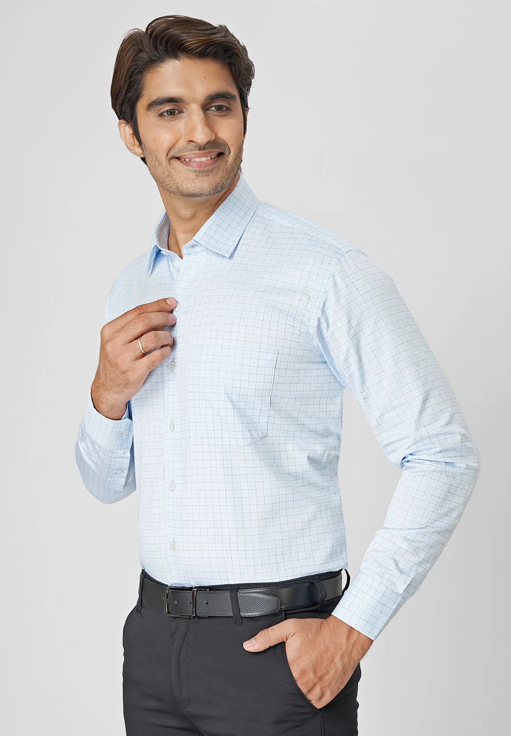 Men Blue Regular Fit Formal Shirt - Image 4