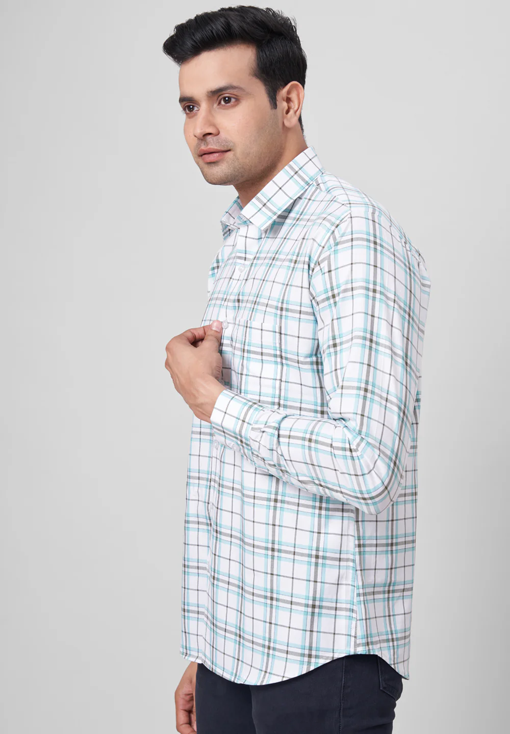 Men Blue Slim Fit Formal Shirt - Image 4