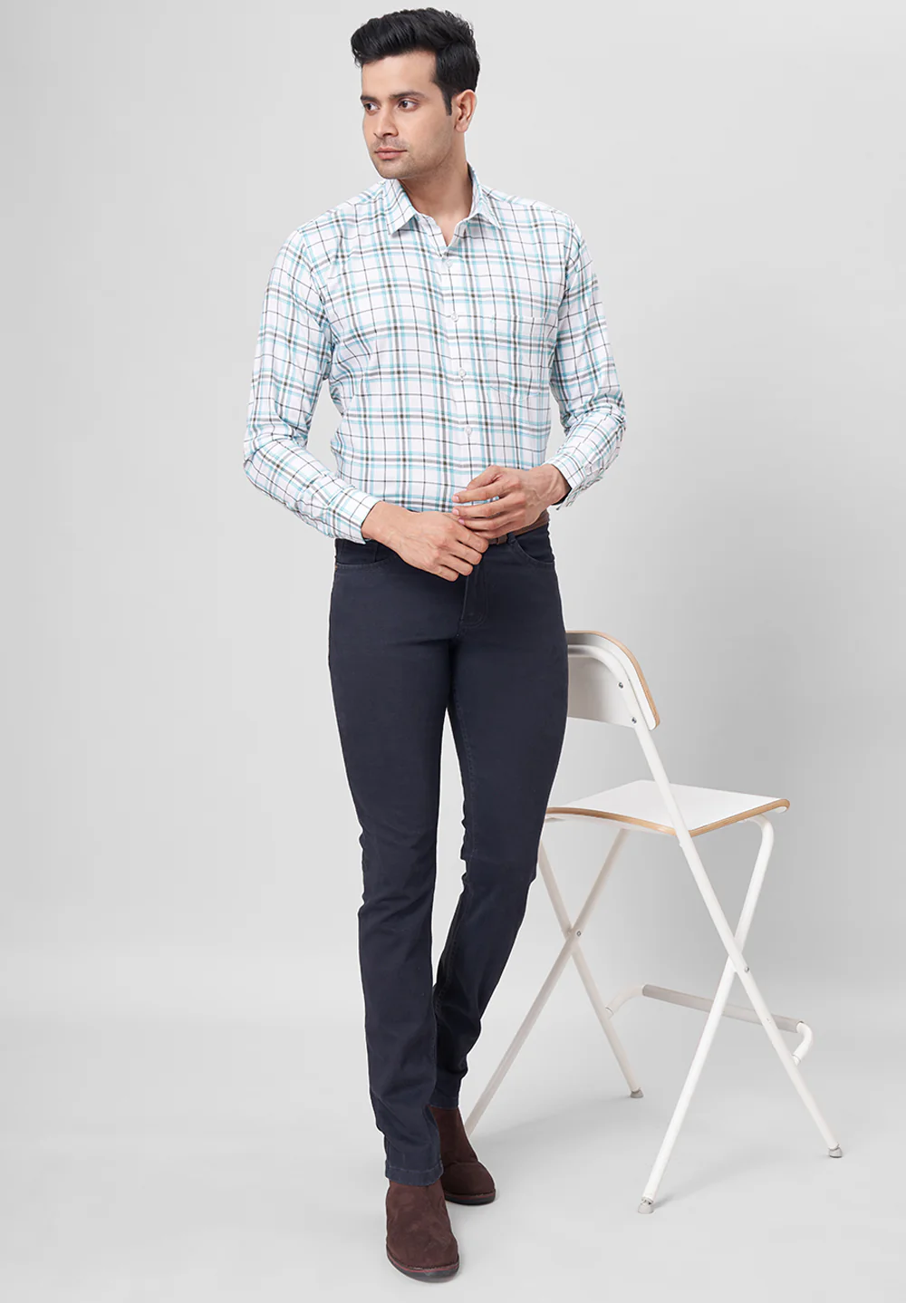 Men Blue Slim Fit Formal Shirt - Image 5