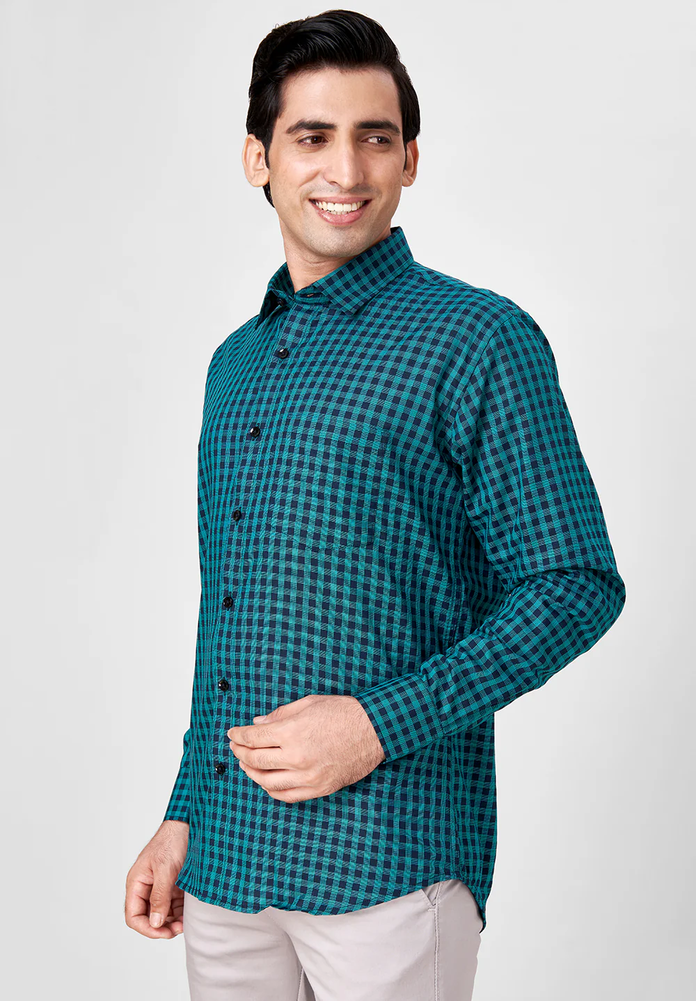 Men Blue Slim Fit Formal Shirt - Image 4