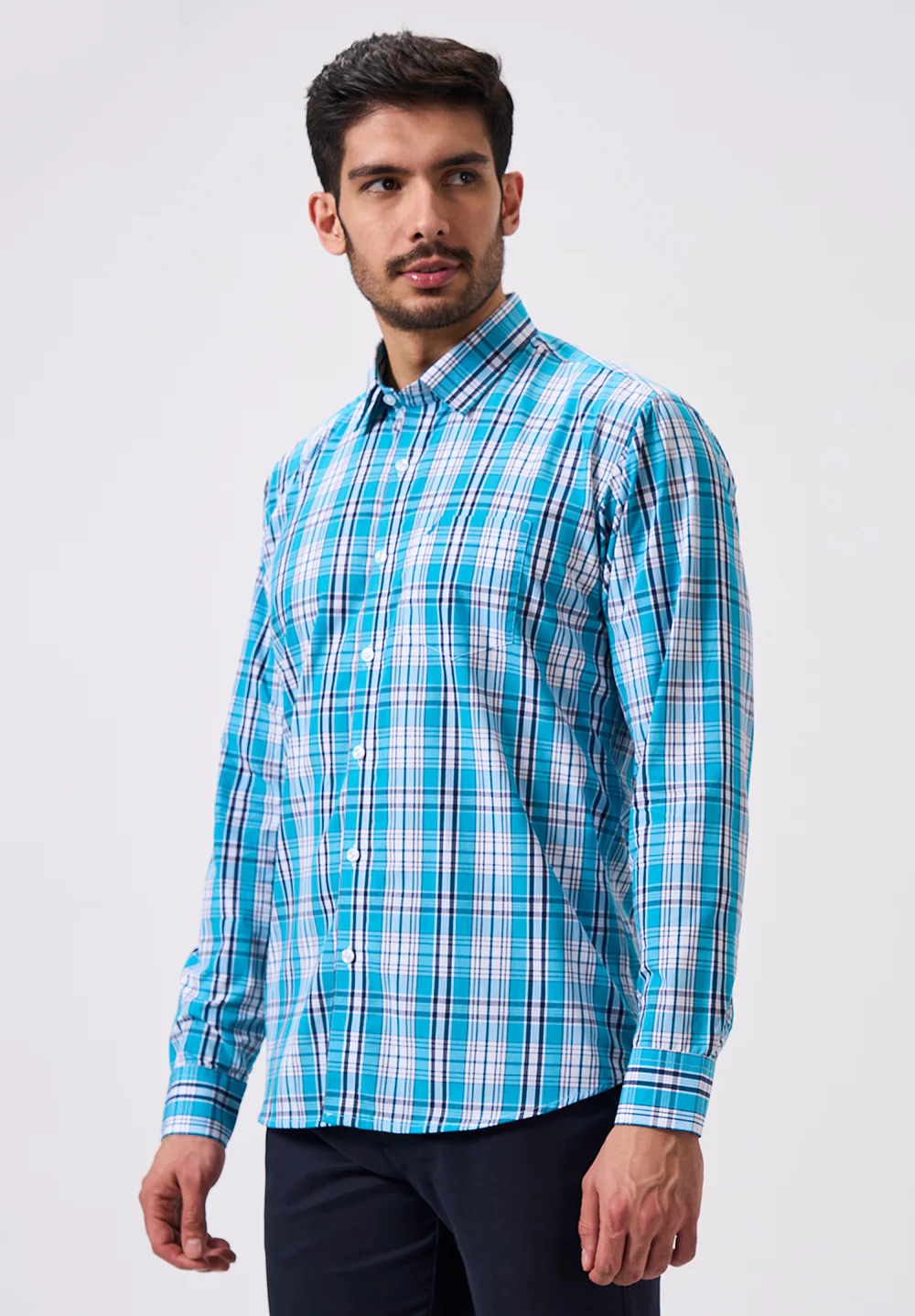 Men Blue Slim Fit Formal Shirt - Image 2