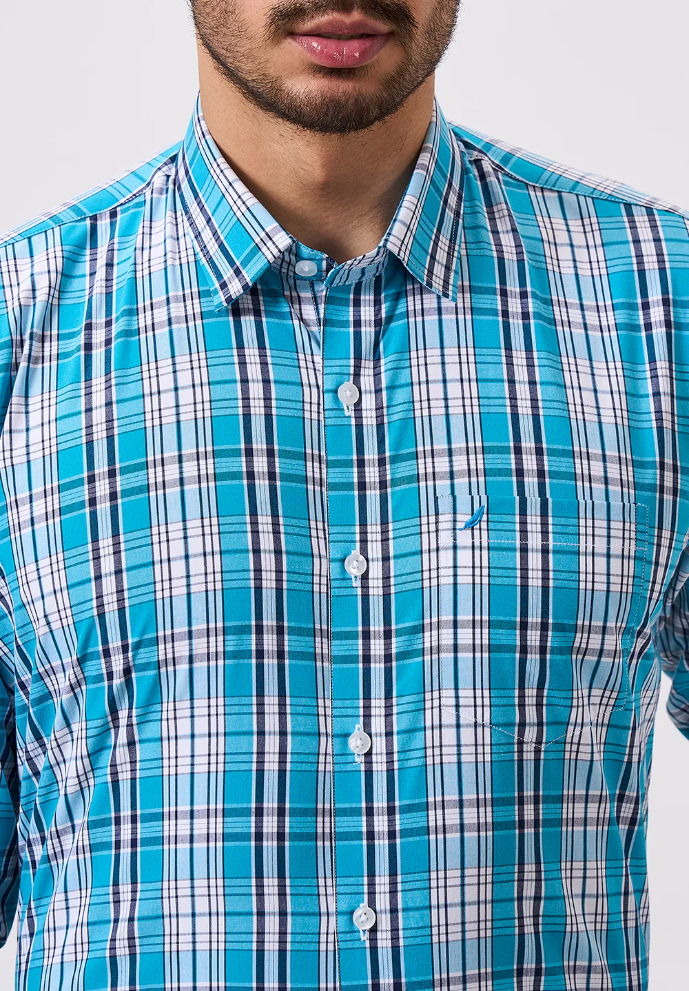 Men Blue Slim Fit Formal Shirt - Image 4