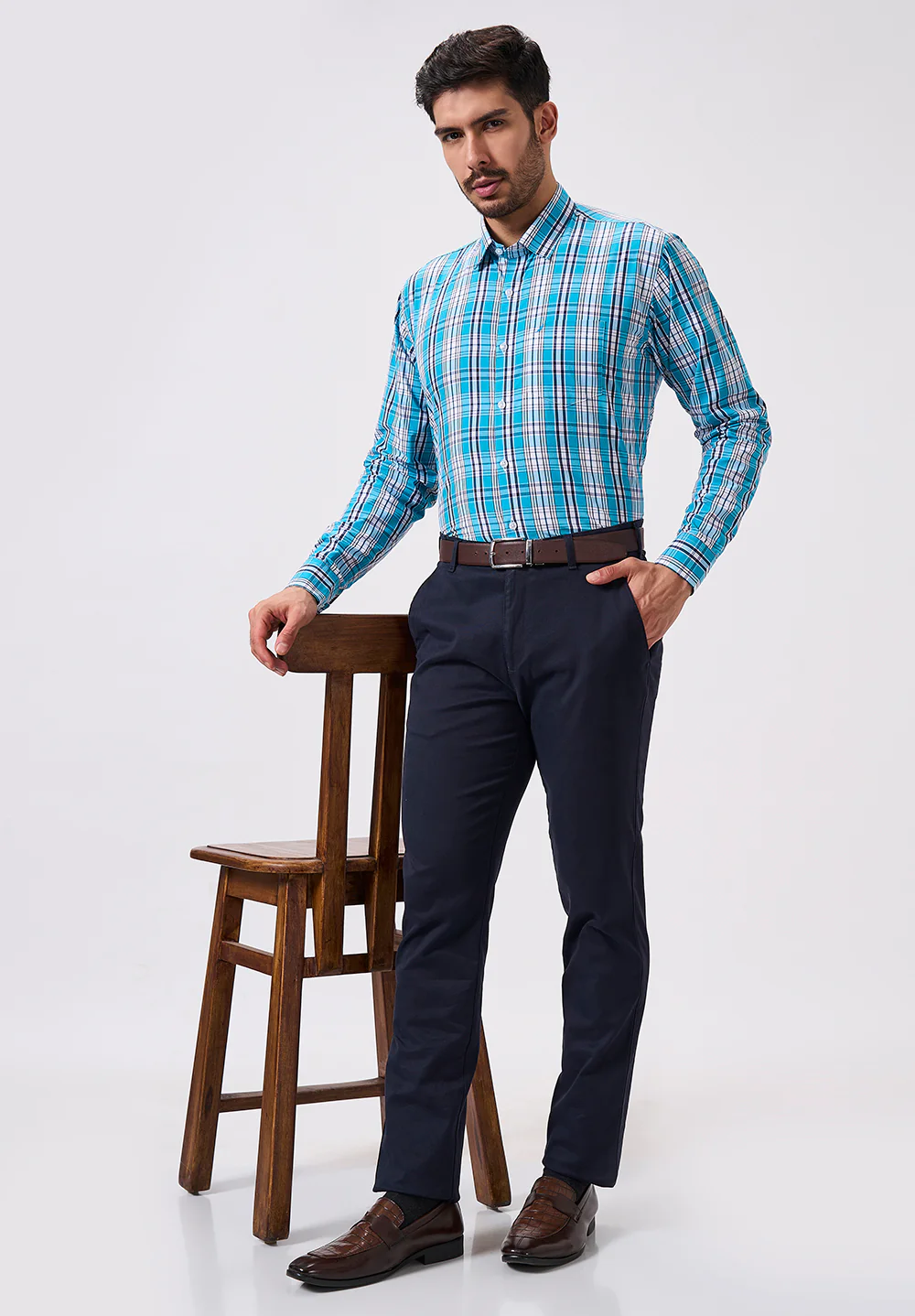 Men Blue Slim Fit Formal Shirt - Image 5