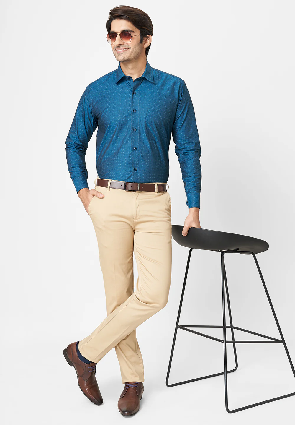 Men Blue Regular Fit Formal Shirt - Image 5