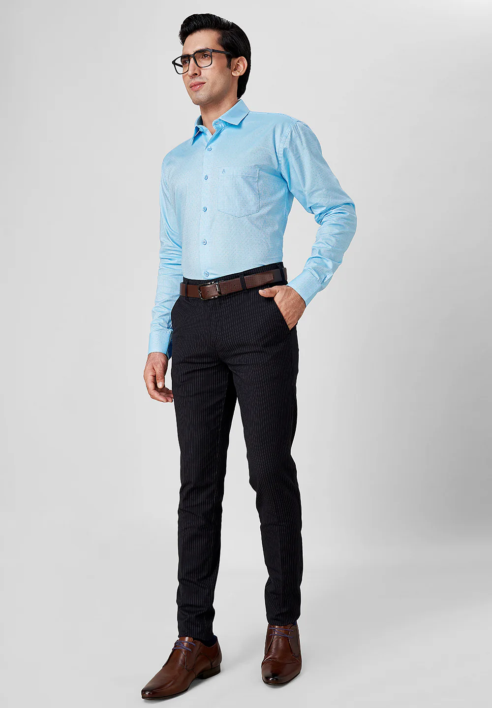 Men Blue Slim Fit Formal Shirt - Image 5