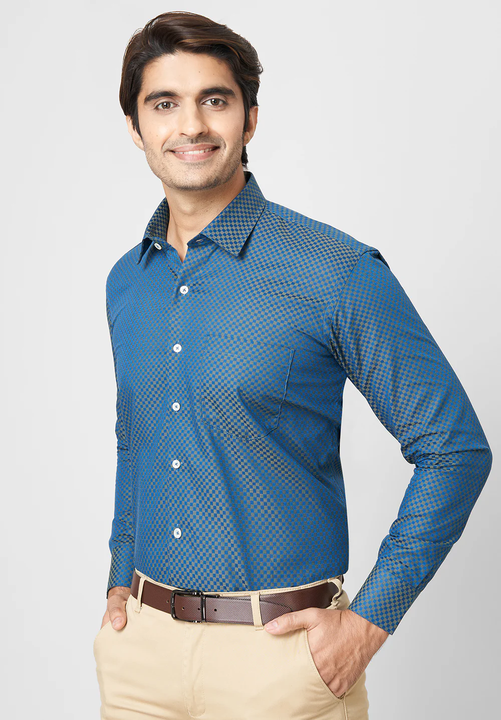 Men Blue Regular Fit Formal Shirt - Image 3